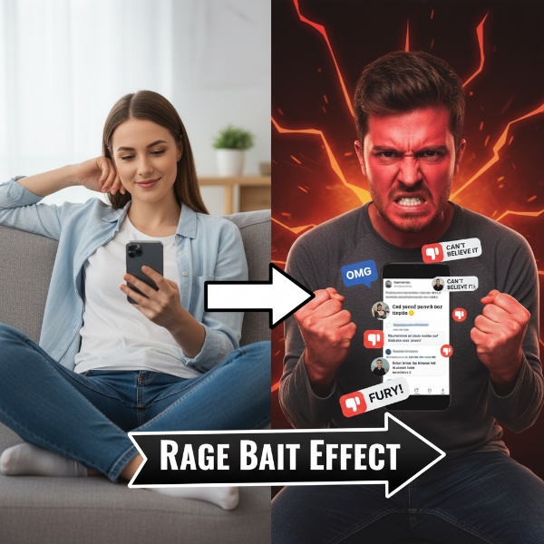 Иллюстрация rage bait в соцсетях с гневными комментариями